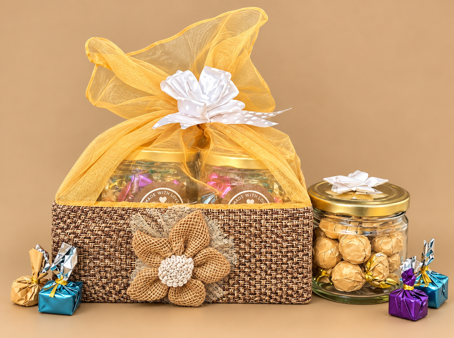 4 Jar Jute Basket